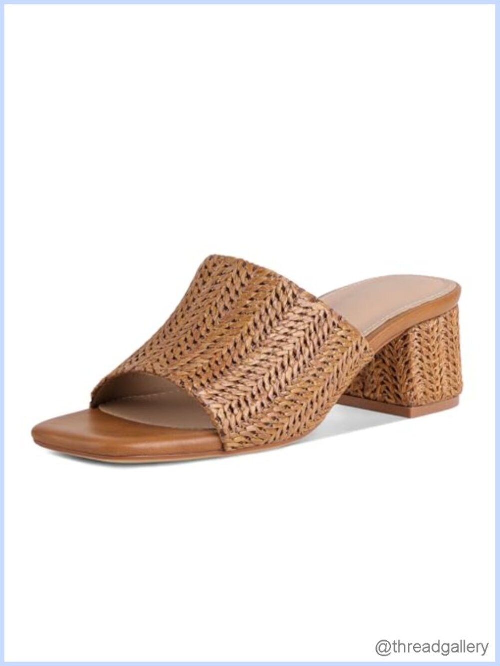 Raffia Heeled Sandals Women Chunky Block Heeled Mule Slide Square Toe Summer